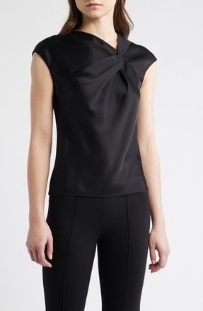 Theory Satin Twist Neck Top in Black - 001 at Nordstrom, Size X-Large