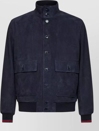 Gucci suede bomber jacket stand collar pockets
