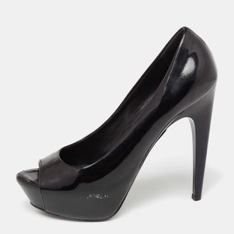 Giuseppe Zanotti Black Patent Leather Platform Peep Toe Pumps