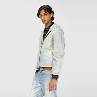 Diesel Hooded JoggJeans jacket with trompe loeil - Denim Jackets - Man - Blue