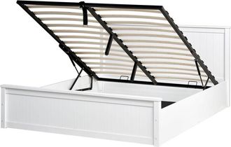 Beliani Letto matrimoniale in legno di pino 160 x 200 cm con telaio sollevabile e contenitore bianco Lambres