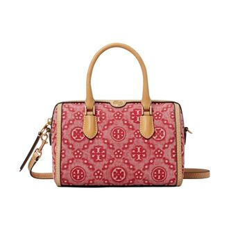 Tory Burch Tory Burch, Handbags, female, Red, Size: ONE SIZE T Monogram Denim Petite Barrel Bag