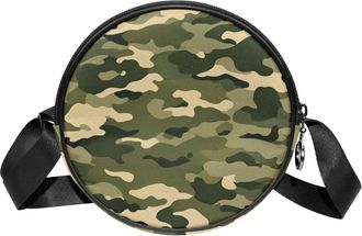 Generic Circle Crossbody Bag for Women, Camouflage Small Sling Bag Daypack with Zipper Adjustable Shoulder Straps Casual Ladies Girls Round Purse