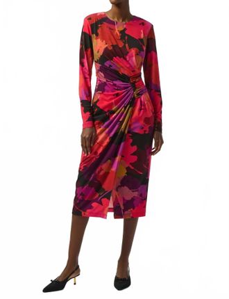 Joseph Ribkoff Floral Print Scoop Neck Long Sleeves Sheath Dress In Black/multi