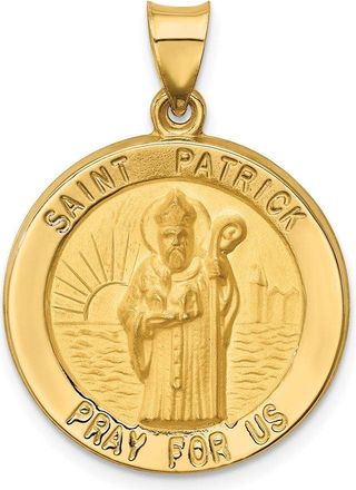 Diamond2Deal 14k Yellow Gold and Satin Hollow Large St Patrick Medal Round Pendant