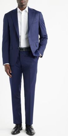 Canali Capri Trim Fit Navy Pinstripe Wool Suit at Nordstrom, Size 60