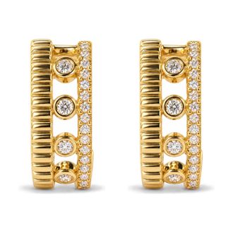 House of Brilliance 10K Yellow Gold 1/5 Cttw Diamond 3 Row Huggie Hoop Earring