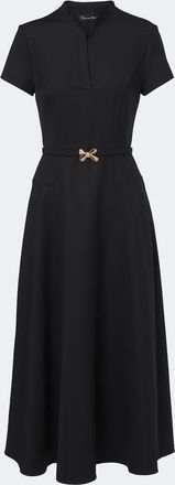 Oscar De La Renta Belted embellished wool-blend midi dress