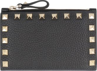 Valentino Garavani Womens Valentino Rockstud Leather Card Holder Black Calf Wallets & Purses