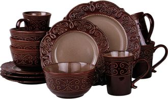 Elama Salia 16 Piece Stoneware Dinnerware Set in Brown at Nordstrom