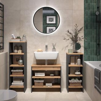 Vicco Conjunto De Muebles De Ba&ntilde;o Karli, Antracita/roble Dorado, 3 Partes, Vicco