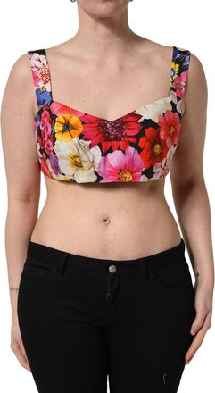 Dolce & Gabbana Womens Multicolor Floral Cropped Bustier Tank Top Cotton