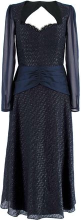 Self Portrait Navy Metallic Jacquard Dress Size XS