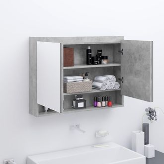 vidaXL Armario De Ba&ntilde;o Con Espejo Mdf Gris Hormig&oacute;n 80x15x60 Cm Vidaxl