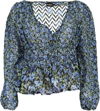 Desigual Bloemenprint gerimpelde taille blouse - Dames - Blouses - Veelkleurig - M - Polyester - Overhemden