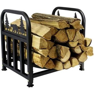 OEM Le&ntilde;ero, Estante De Madera, Cesta De Madera Con Asas, Soporte Para Le&ntilde;a, Le&ntilde;ero De Metal Para Uso Interior Y Exterior, Negro, 42 X 32,3 X 43,5 Cm -crez