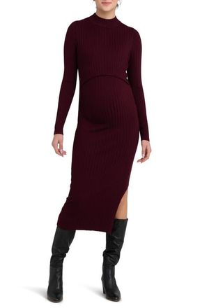 Ripe Nella Long Sleeve Rib Maternity Dress in Maroon at Nordstrom, Size X-Small