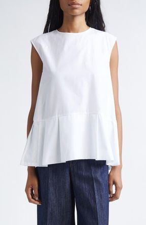 Max Mara Brava Back Tie Poplin Peplum Top in White at Nordstrom, Size 10