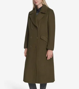 Cole Haan Womens Serge Twill Wool Coat - Medium Green Size 10
