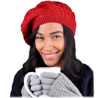 Nollia Soft Knit Solid Color Beanie, Chic, and Lightweight Crochet Knitted Style Beanie Hat for Women, One Size Slouchy Hat, Red, One Size