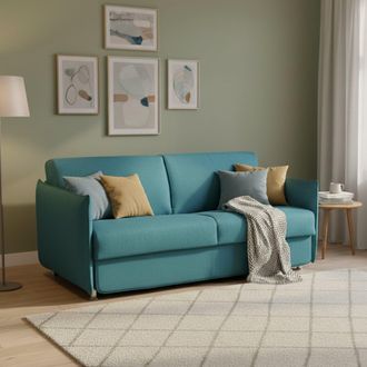 Dmora Sof&aacute; Cama 2 Plazas Verceia, Desenfundable, Con Caj&oacute;n, Made In Italy, Apertura Abatible, 160x95 Cm Azul