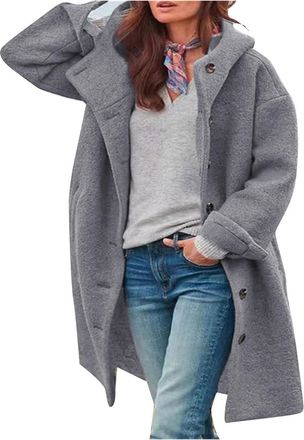 Generic Trench Coats for Women Uk Wool Windproof Coat Outwear Windbreaker Winter Warm Jackets Ladies Elegant Open Front Loose Fit Cardigan Button Down Knee Le