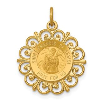 Diamond2Deal 14k Yellow Gold Saint Francis of Assisi Medal Pendant
