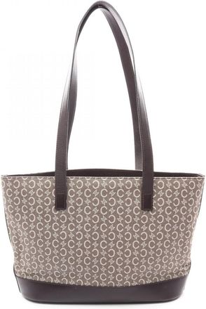 Celine Brown Ivory Canvas Leather Handbag Tote Bag (Pre-Owned)