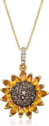 Ross-Simons Citrine,. Smoky Quartz and. White Topaz Sunflower Pendant Necklace in 18kt Gold Over Sterling