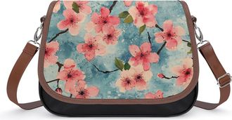 Generic Cherry Watercolor Blossoming Small Womens Crossbody Bags Shoulder Handbag with Adjustable Strap for Travel