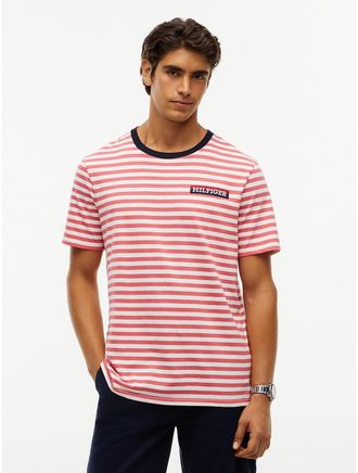 Tommy Hilfiger Mens Striped Hilfiger Logo T-Shirt - Vintage Red - XL