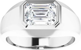 Pompeii3 1 3/8Ct Emerald Cut Solitaire Mens Bezel Ring in 14k Gold Lab Grown