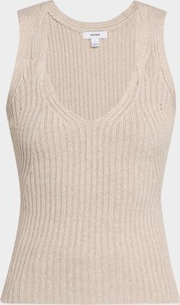 Reiss Alethia Cutout Cotton-Linen Rib Knit Tank Top