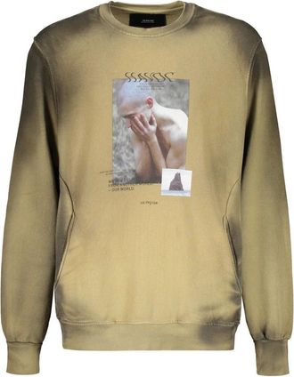 ISO.POETISM Gedrukte Katoenen Sweater - Heren - Sweatshirts - Groen - M - Katoen - Hoodies & sweatvesten
