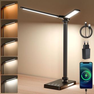 OEM L&aacute;mpara De Escritorio Led De Doble Cabezal, Regulable, Con Protecci&oacute;n Ocular Para Ni&ntilde;os Que Leen, 5 Niveles De Brillo Y 5 Modos De Color Con Puerto De