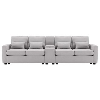 STILVORA Sof&aacute; Recto 4 Plazas En Lino Con Consola De Sof&aacute;, 2 Puertos Usb, 2 Portavasos, Bolsillo Lateral Y 4 Cojines, Gris