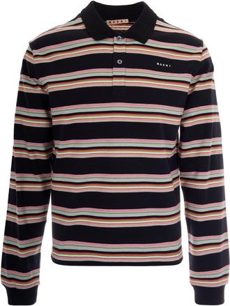 Marni Pale Mint Striped Long-Sleeve Polo Shirt
