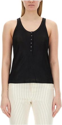 Tom Ford Geribbelde Henley Tanktop - Dames - Tops zonder mouwen - Zwart - XS - Katoen - Tops