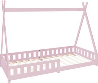 ML Design Cama infantil tipi 90x200cm color rosa con colch&oacute;n y tejado de tienda