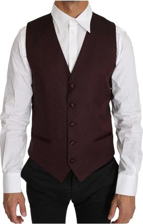 Dolce & Gabbana Luxe Paars Patroon Wol Zijden Vest - Heren - Gillet - Paars - M - Wol - Kostuums