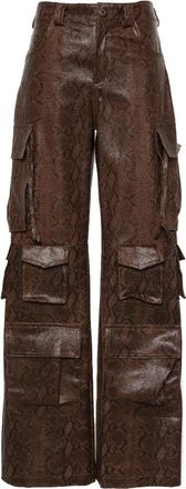 Santoro London Snakeskin-effect Straight-leg Cargo Pants