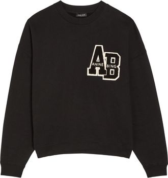 Anine Bing Miles Logo-appliqu&eacute;d Cotton Sweatshirt - Black - S (UK8-10 / S)