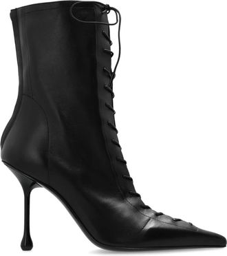 Jimmy Choo London Gehakte enkellaarzen Scarlett - Dames - Veterlaarzen - Zwart - 39 EU - Leer - Schoenen