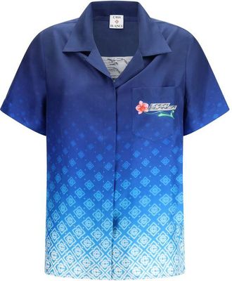 Casablanca Blue Silk Pattern Womens Shirt