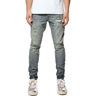 Purple Paint Splashed Ripped Knee Skinny Jeans in Light Indigo at Nordstrom, Size 28