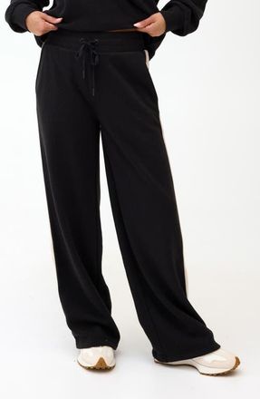 Threads 4 Thought Lupita Side Stripe Fleece Pants in Black/oatmeal at Nordstrom, Size X-Large