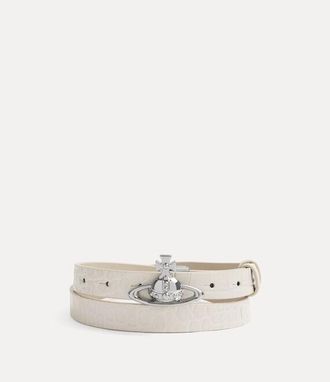 Vivienne Westwood Small Orb Buckle Belt Emboss Croc Leather Pearl-white M/l Women