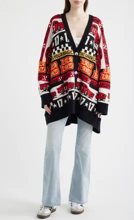 Dressed in Lala Vroom Vroom Oversize Cardigan in Red/Black at Nordstrom, Size Small