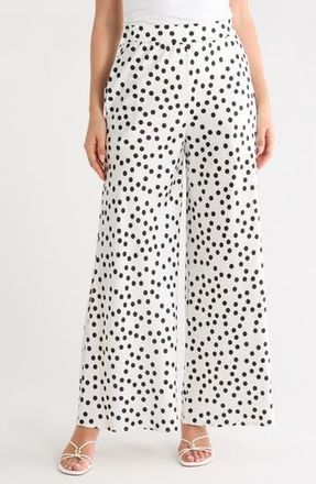Renee C Polka Dot Satin Wide Leg Pants in Ivory at Nordstrom Rack, Size X-Large
