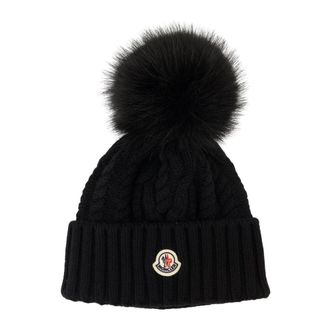 Moncler Kasjmier Pom Pom Muts - Dames - Hoeden - Zwart - ONE Size - Kasjmier - Accessoires